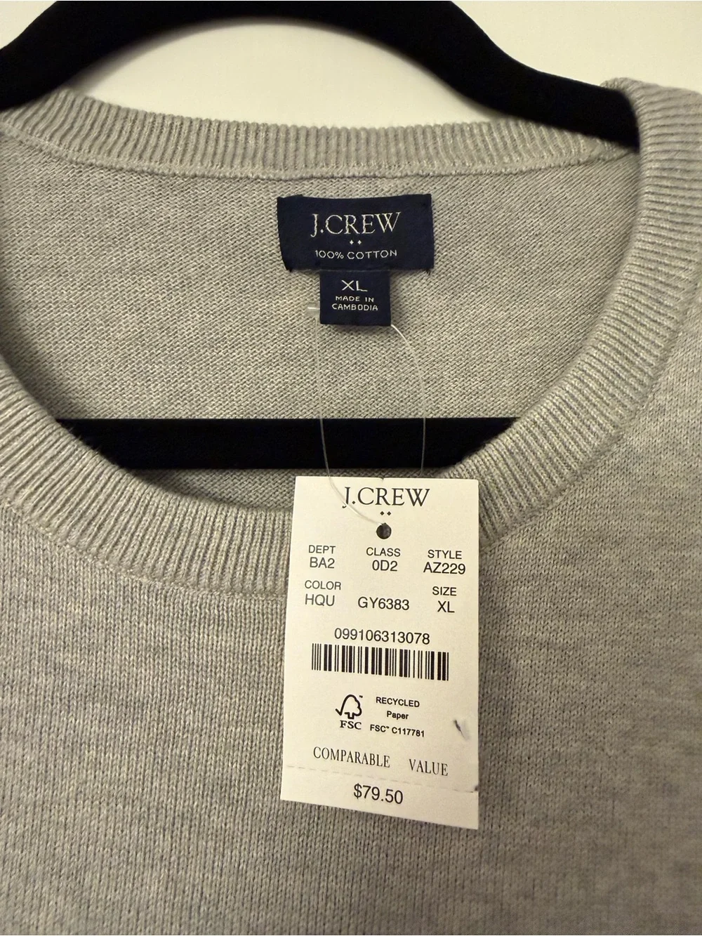 J. Crew Men's Cotton Crewneck Sweater - Heather Gray